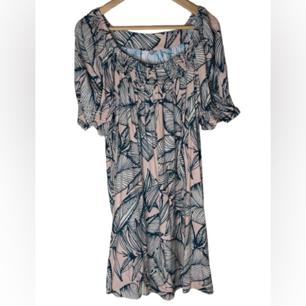 Margaret O'Leary Midi Leaf Print Dress Pink Green Botanical Ecovera size Medium